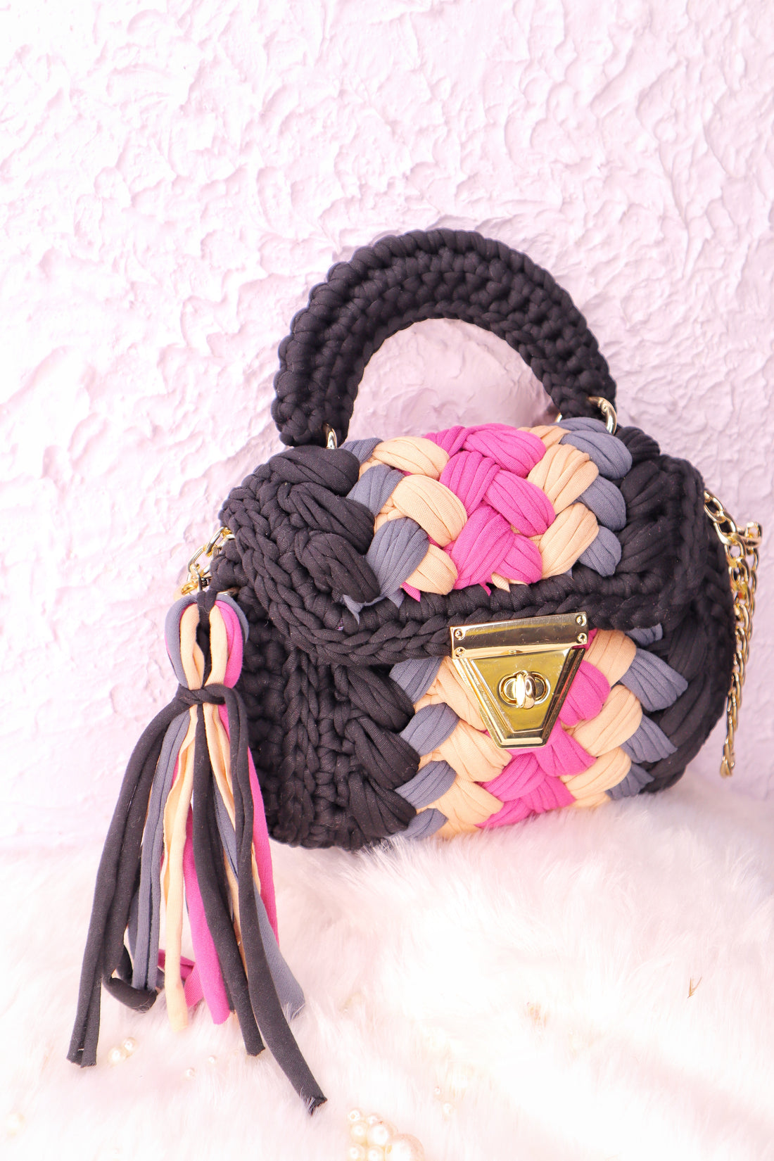 Charcoal Chic Multicolor Crochet Mini Bag