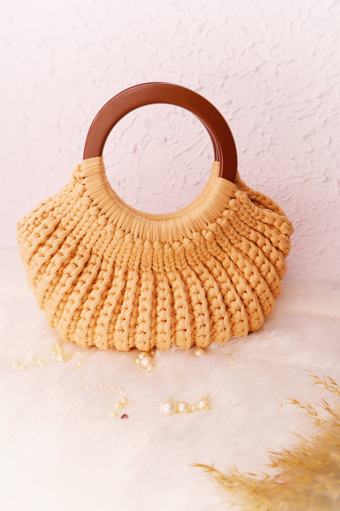 Beige Crochet Ring Bag