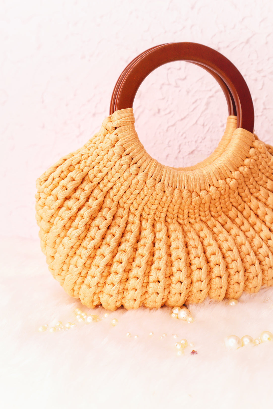 Beige Crochet Ring Bag