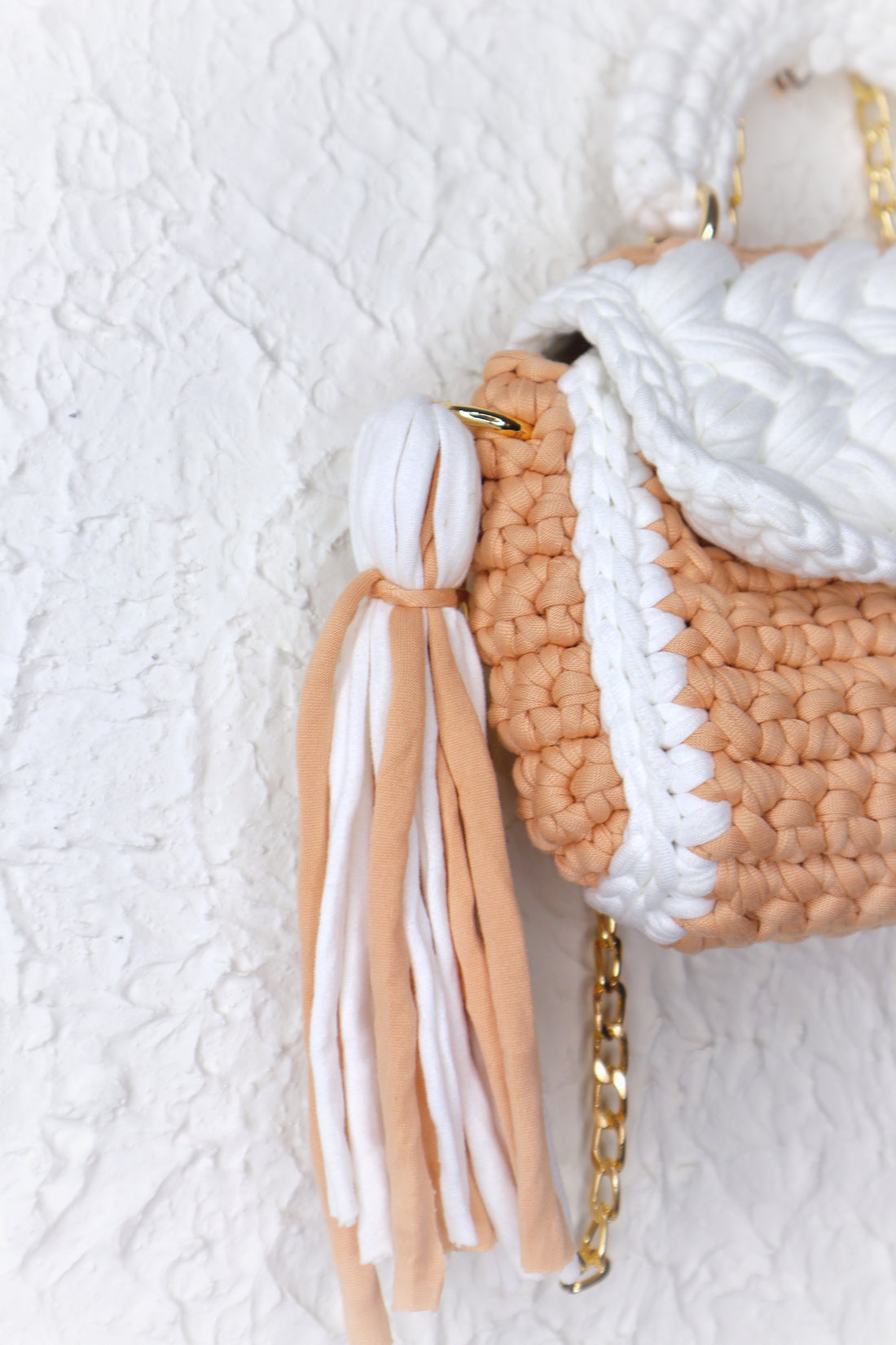 Beige and White Handcrafted Crotchet Bag