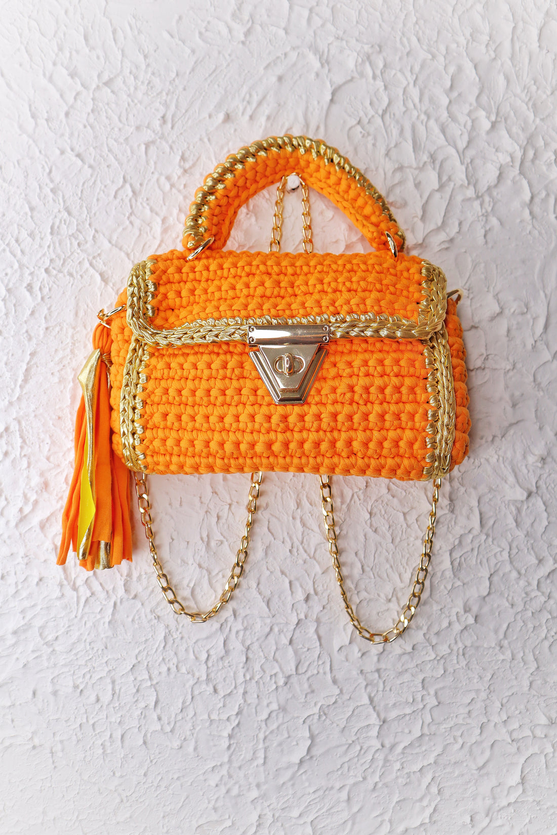 Vibrant Orange and Gold Handcrafted Crochet Bag