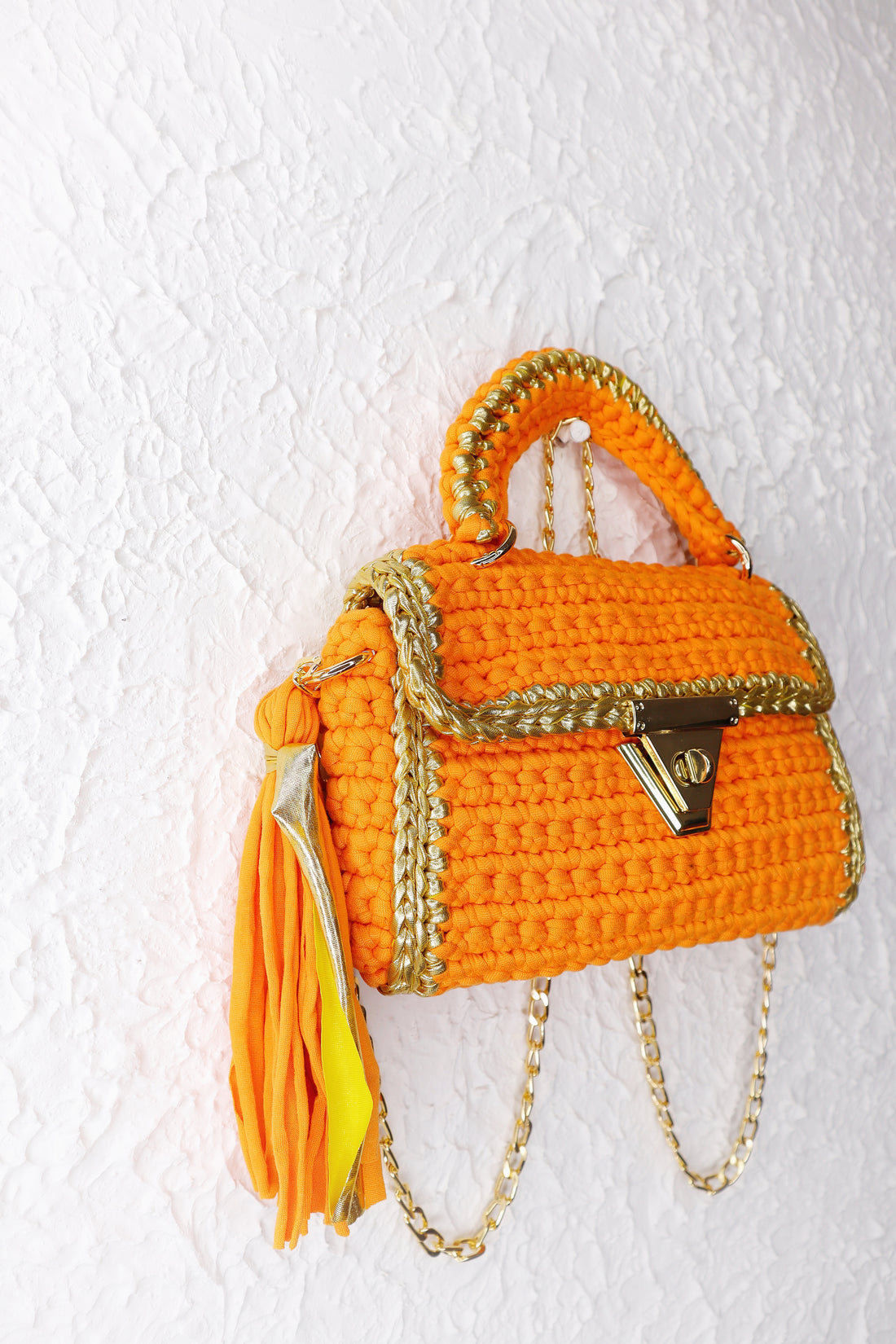 Vibrant Orange and Gold Handcrafted Crochet Bag