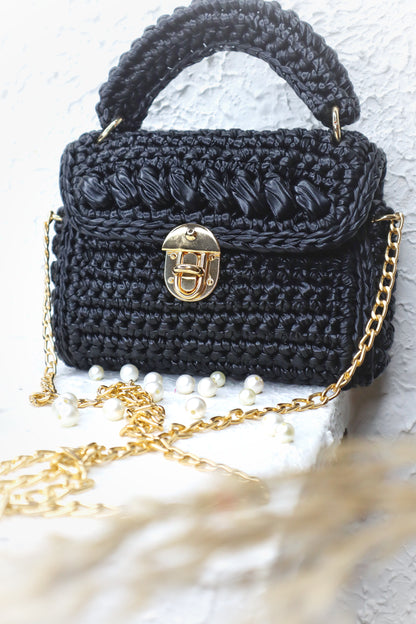 Metallic Black Handcrafted Crochet Bag