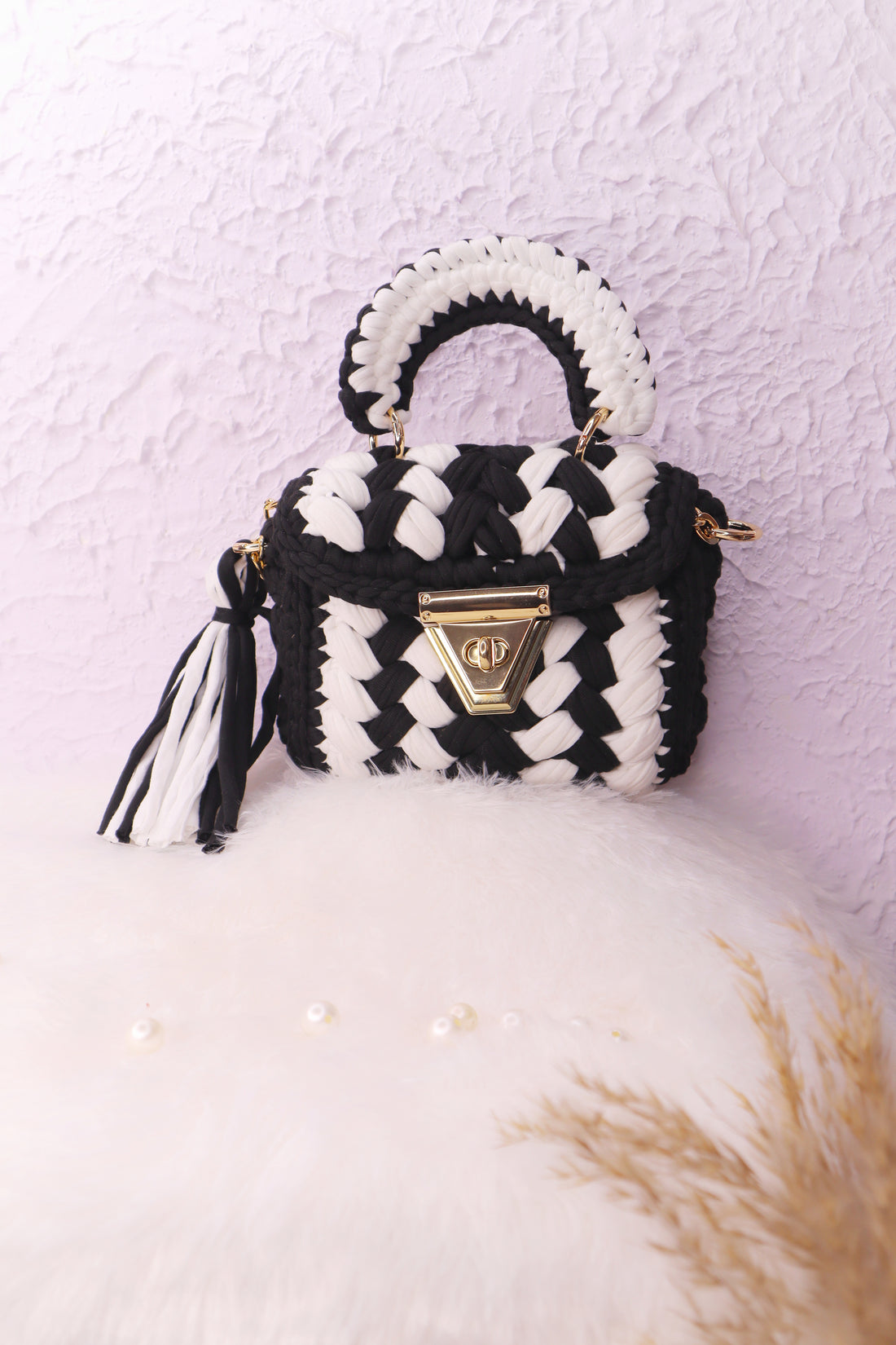 Monochrome Grace Multicolor Crochet Bag