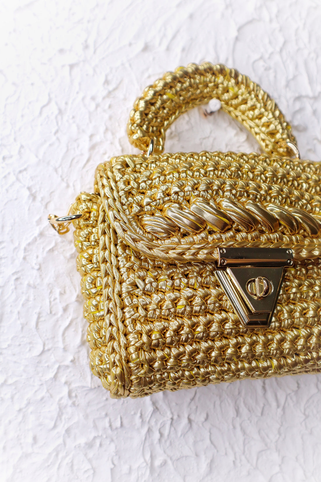 Handmade Golden Crochet Bag with Chain Strap