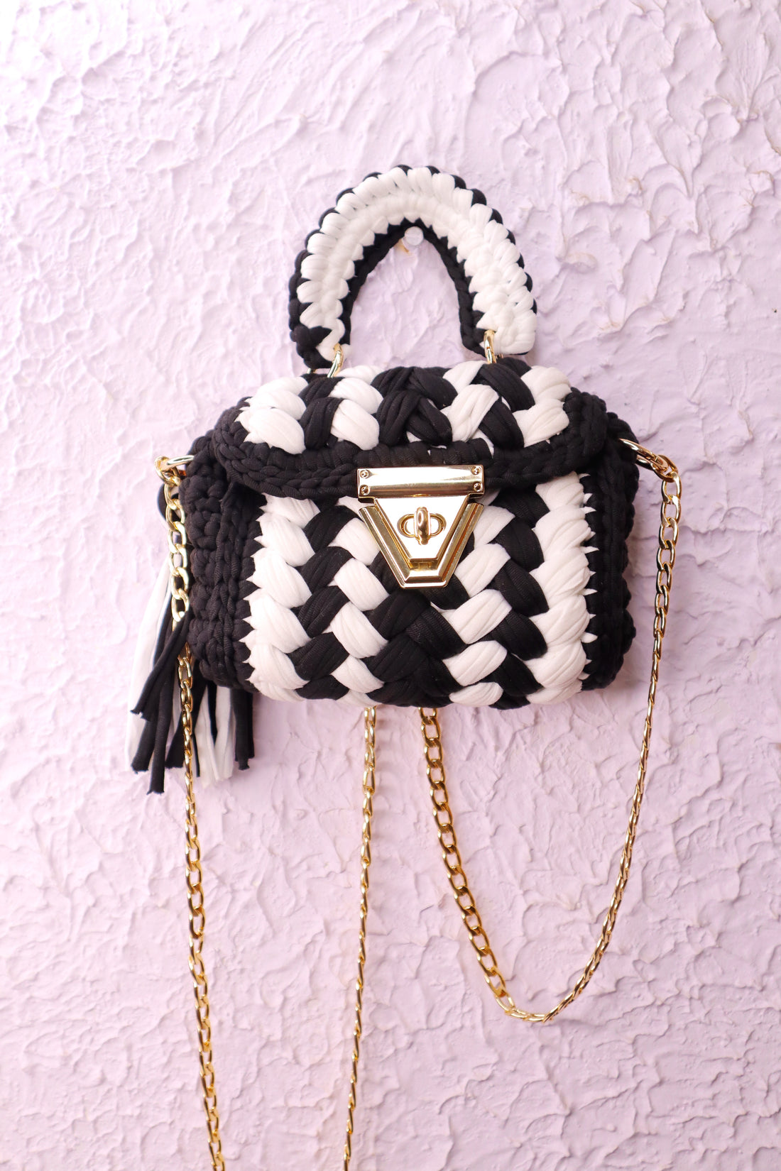 Monochrome Grace Multicolor Crochet Bag