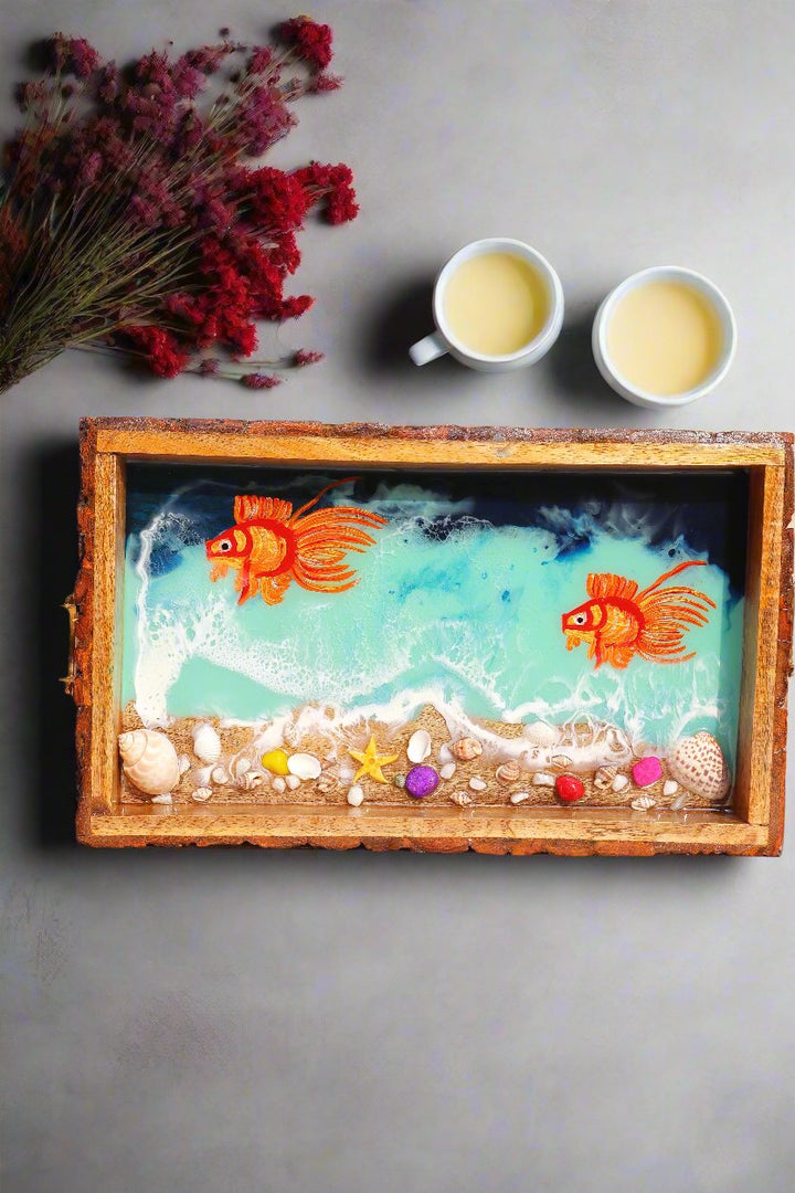 GOLDEN Fish Rectangle Ocean Resin Serving Tray