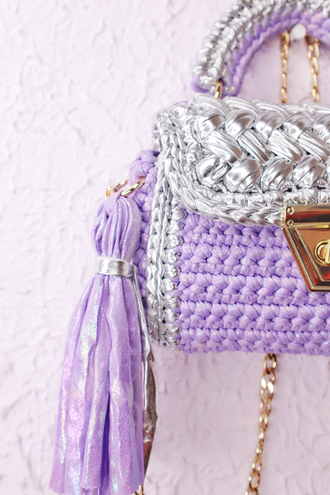 Luxurious Lavender  and Silver Crotchet Bag
