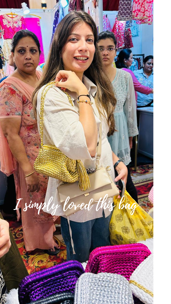 Golden Luxe Metallic Crochet Clutch with Sling and Tassel