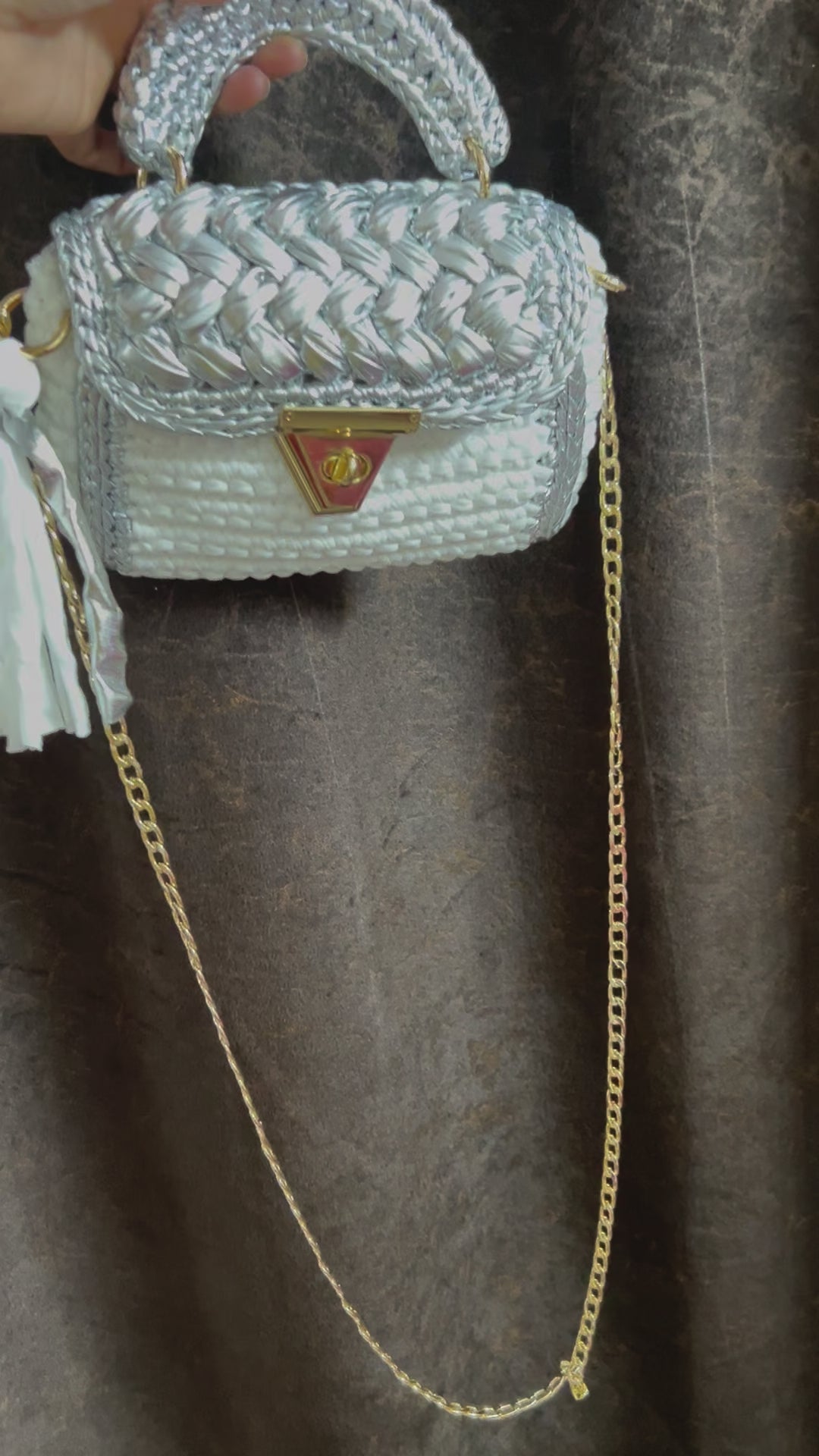 Luxurious White and Silver Crotchet Bag