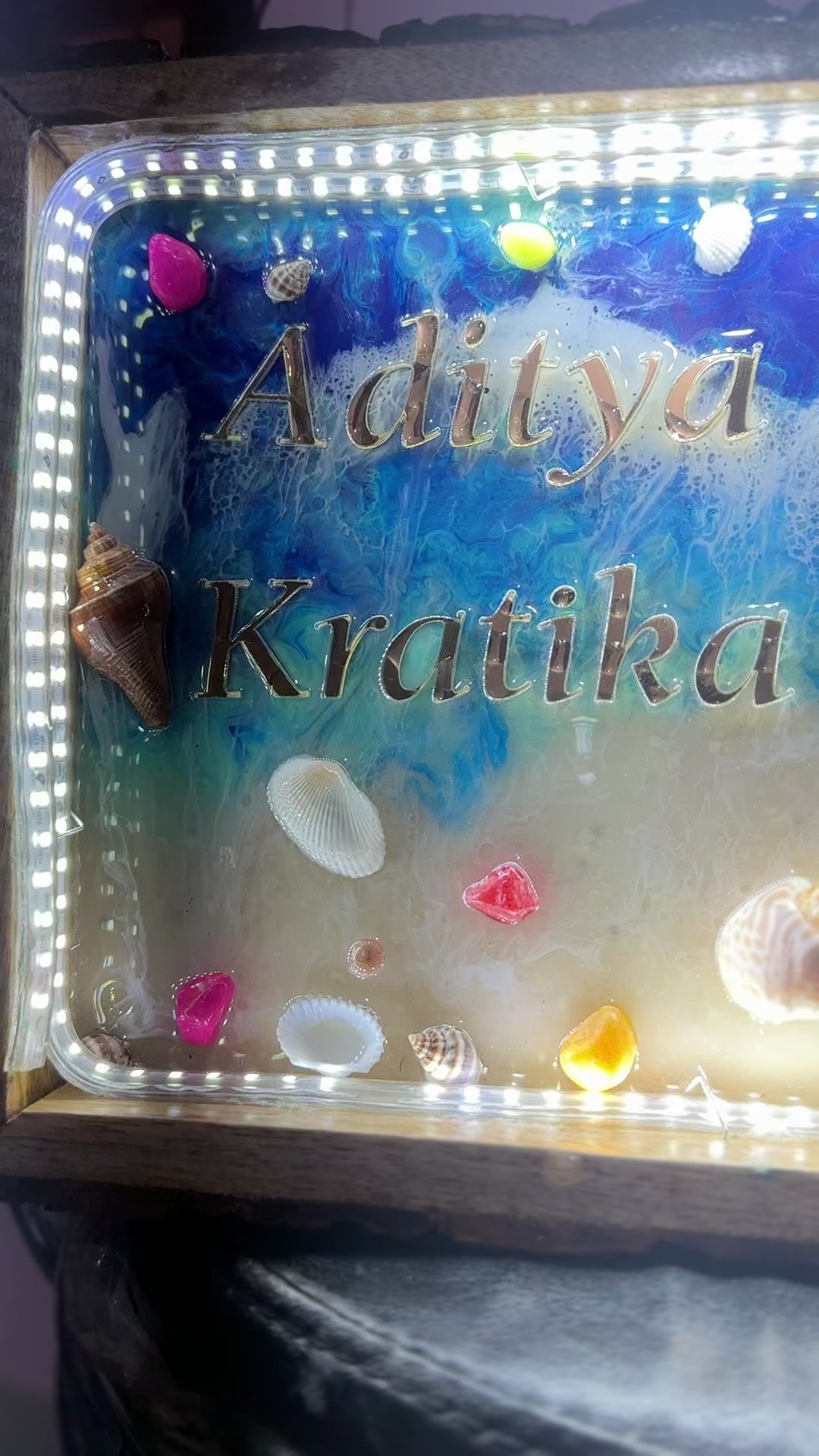 Custom Resin Name Plates | Ocean Themed House Name Plates on Wooden Tray