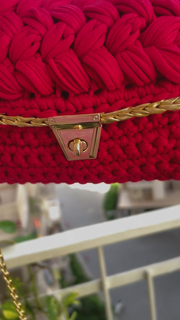 Luxurious Red and Gold Handcrafted Crochet Bag