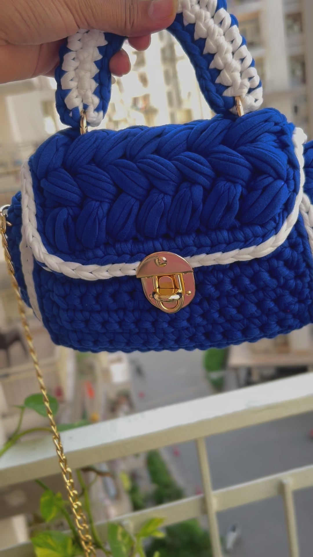 Elegant Blue and White Handcrafted Crochet Bag