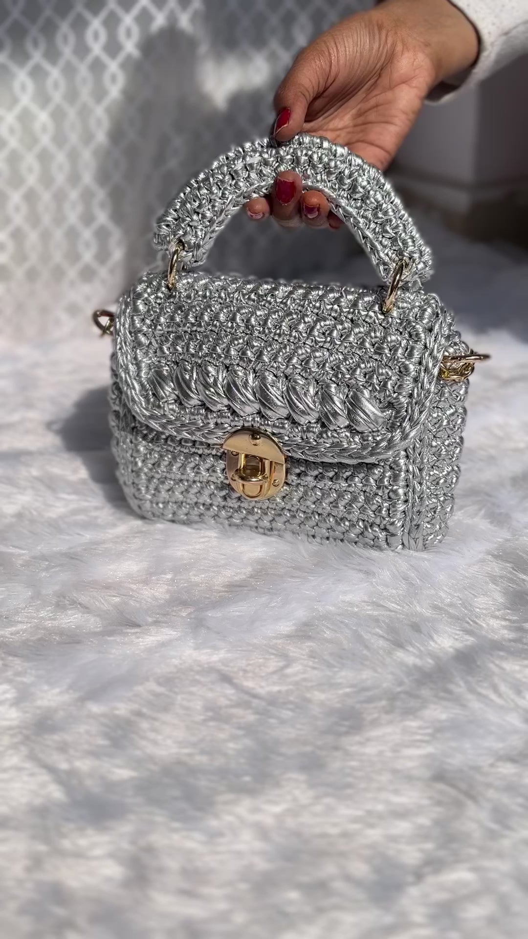 Radiant Silver Metallic Crochet Bag