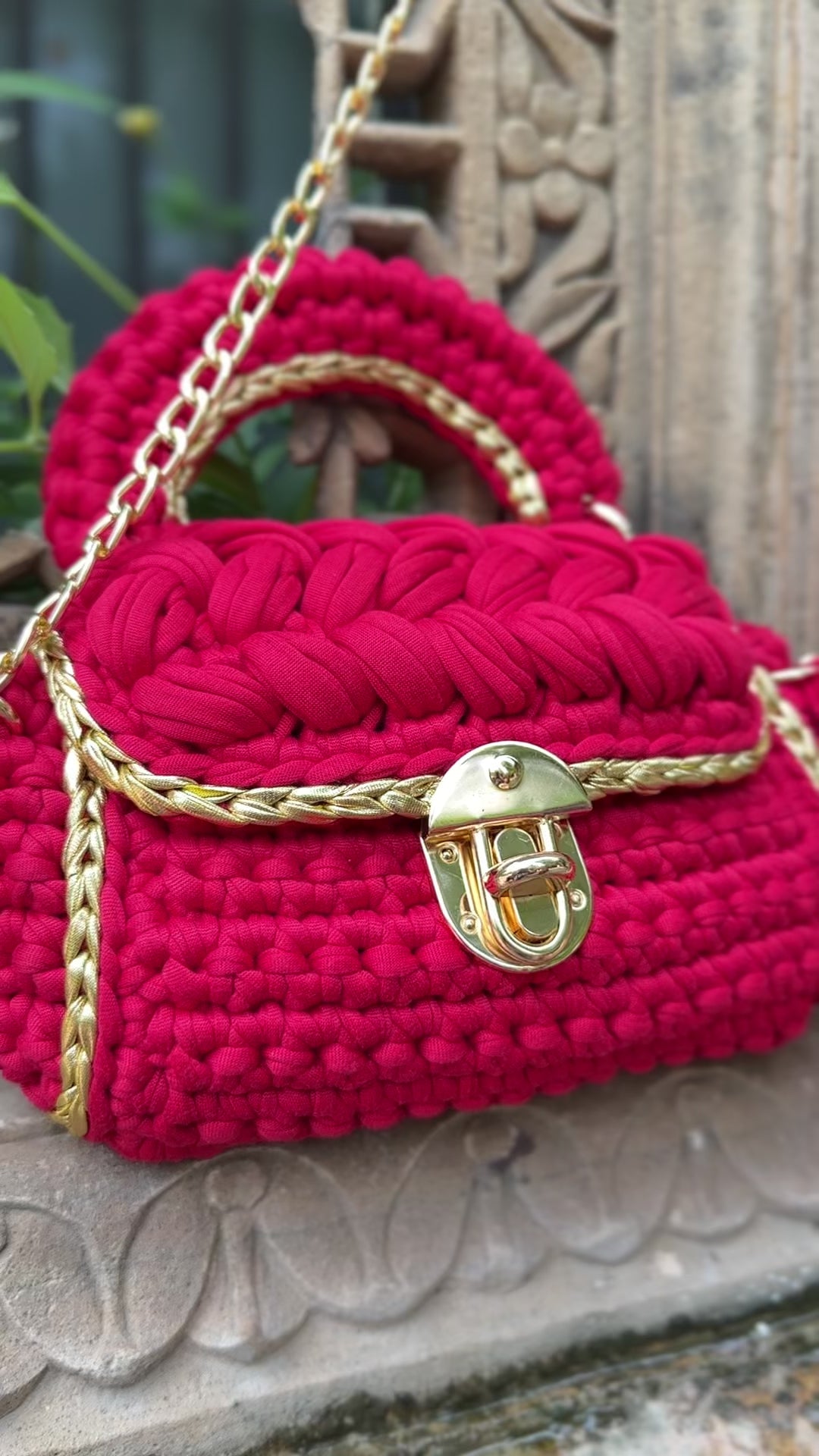 Luxurious Red and Gold Handcrafted Crochet Bag