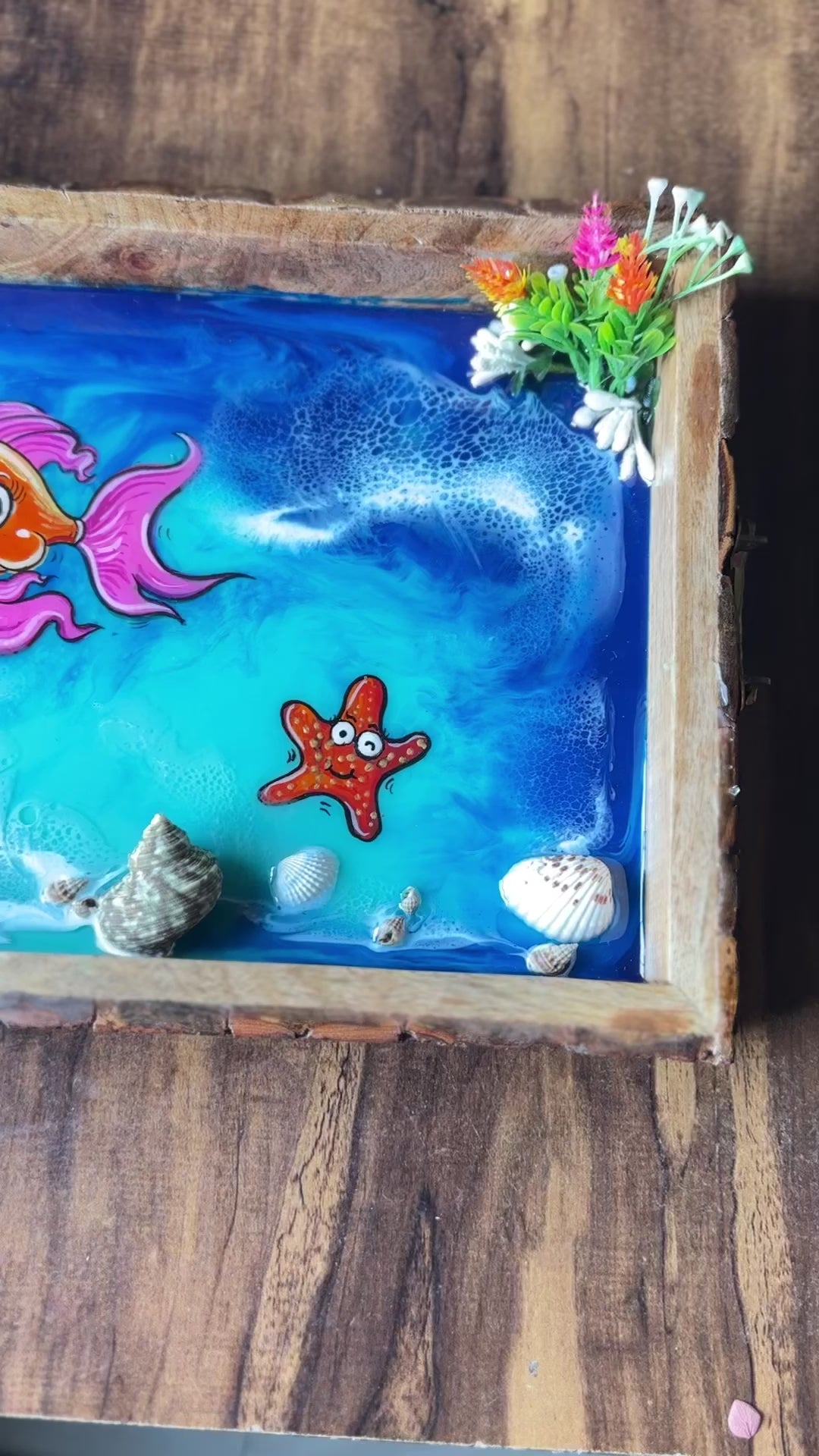 Cheerful Sea Friends Rectangle Ocean Tray | Beach Theme Resin Serving Tray