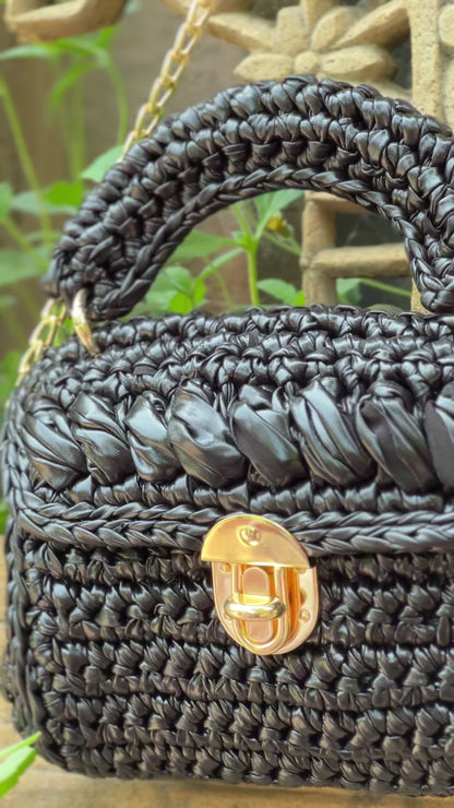 Metallic Black Handcrafted Crochet Bag