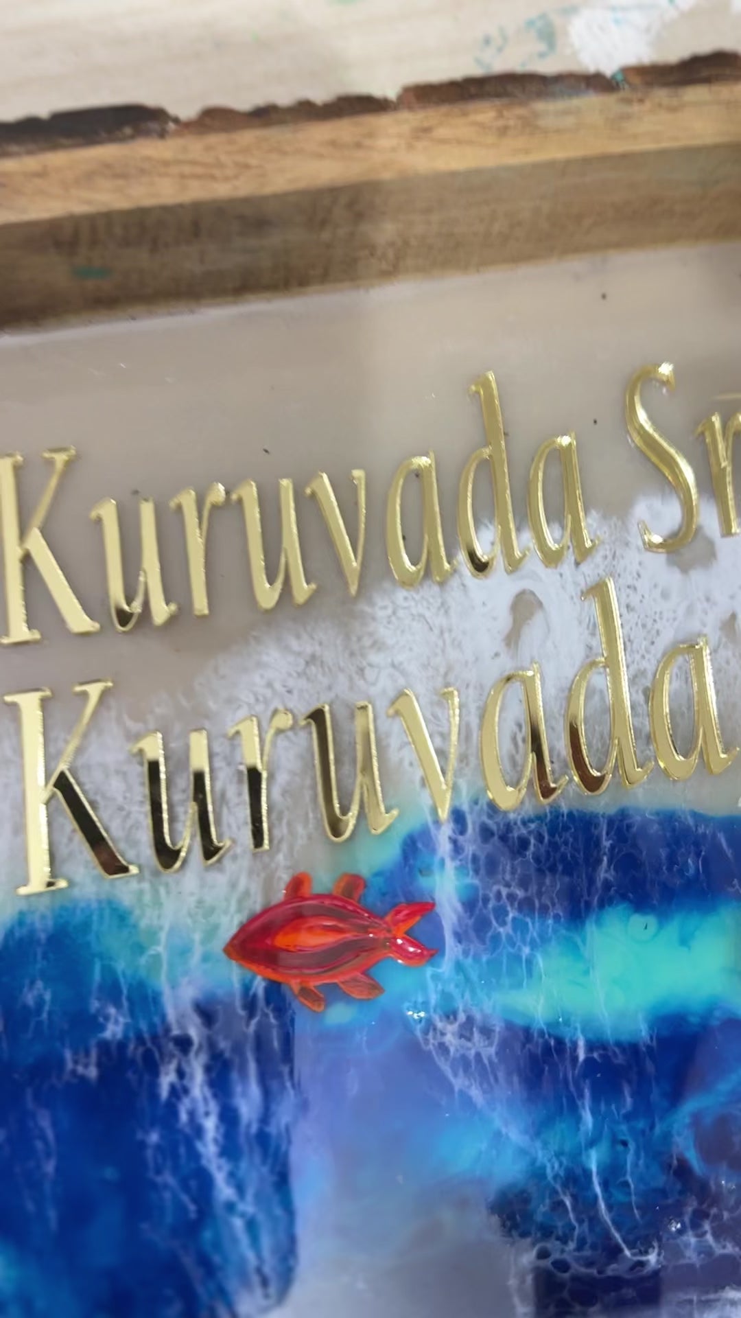 Custom Resin Name Plates | Ocean Themed House Name Plates on Wooden Tray