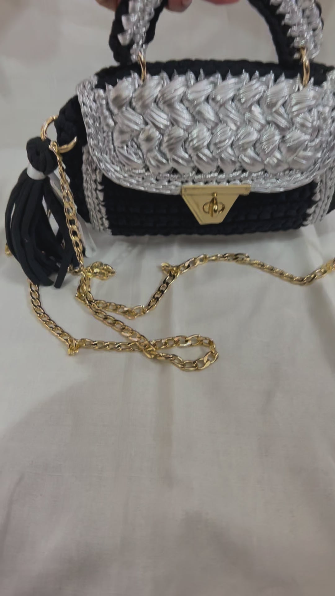 Luxurious Black and Silver Crochet Bag